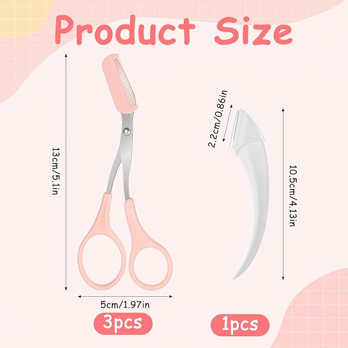 3 PCS Eyebrow Scissors with Comb for Women, Eyebrow Trimmer Scissors Stainless Steel Curved Eyebrow Razor Non Slip Finger Grips Face Hair Removal Tool Beauty Accessories for Men and Women