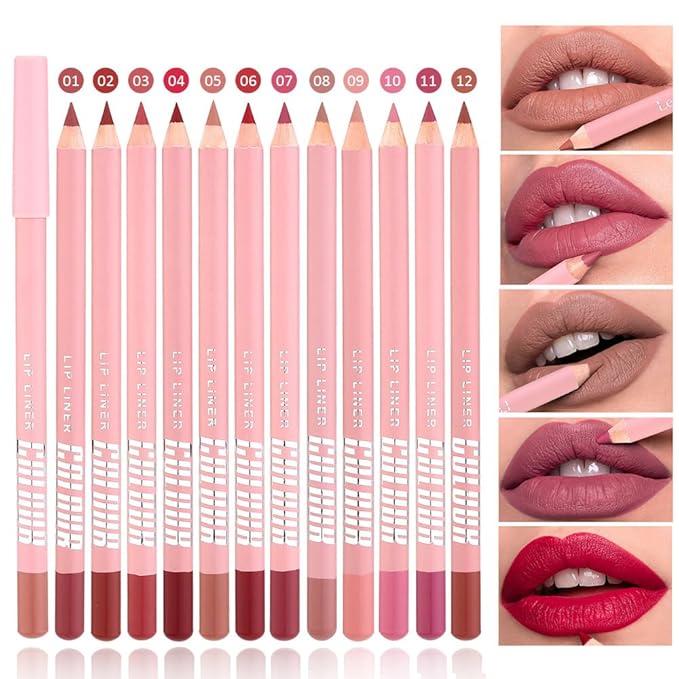 6 Pcs Natural Nude Brown Beige Colors Lip Liner Lipstick Pencils Set for Daily Makeup,Easy to Apply & Remove,Waterproof (02, pack of 6)