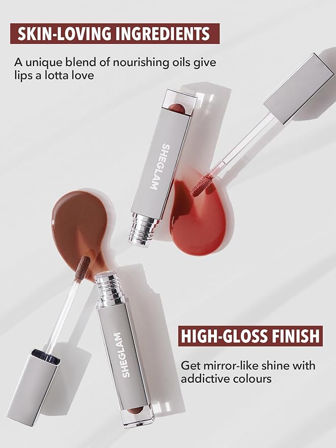 SHEGLAM Glaze Daze Lip Gloss Shiny Tinted Lip Gloss High Gloss Finish Plumping Lip Care Nourishing Not Easy to Fade Liquid Lip Cosmetics-Apple Spice