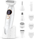 5 in 1 Bikini Trimmer for Women,IPX7 Waterproof Cordless Replaceable Pubic,Eyebrow,Facial Electric Razors&Nose Hair Trimmer&Painless Body Shaver for Arms Legs Underarms,USB Charge,LED Display,Wet&Dry