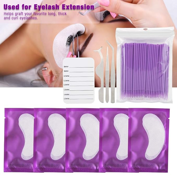 5 Pairs Under Eye Pads With Eyelash Holder Pallet and Brush and Tweezers Set, Lint Lash Extension Eye Gel Patches for Eyelash Extension Eye Mask Beauty Tool