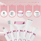 5-in-1 Electric Razor for Women - Bikini Trimmer with LED Display, Painless Hair Removal for Face, Nose, Eyebrows, Arms & Legs - Wet/Dry Rechargeable Shaver for Armpits & Pubic Area