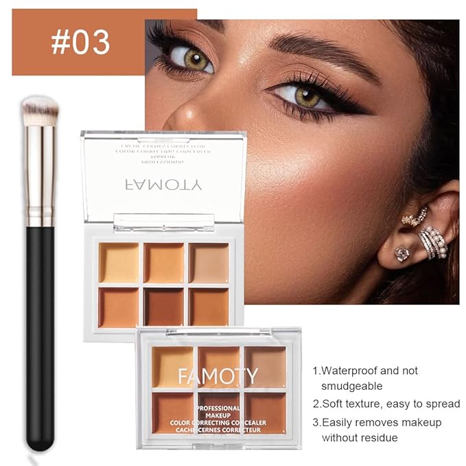6 Color Correcting Concealer Palette With Concealer Brush, Correcting