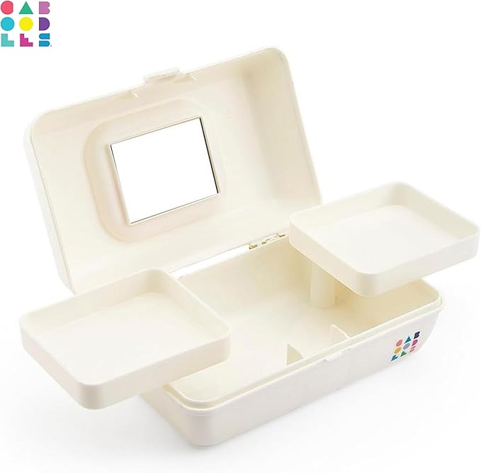 Caboodles Pretty in Petite Makeup Box, Hard Plastic Organizer Box, 2 Swivel Trays, Fashion Mirror, Secure Latch for Safe Travel