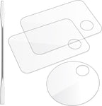3 Pcs Acrylic Makeup Palette with 3Pcs Makeup Spatula, Makeup Palette Tray Apply for Foundation Eye Shadow Lipsticks Nail Art Professional Pigment Blending
