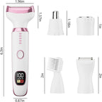 5-in-1 Electric Razor for Women - Bikini Trimmer with LED Display, Painless Hair Removal for Face, Nose, Eyebrows, Arms & Legs - Wet/Dry Rechargeable Shaver for Armpits & Pubic Area