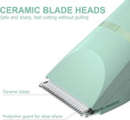 OLOV Electric Body Hair Trimmer - Groin Trimmer for Men - Bikini Trimmer Women - Wet/Dry Shaver Groomer, Replaceable Ceramic Blade Heads, USB Recharge Dock, Waterproof Hygiene Razor, Green