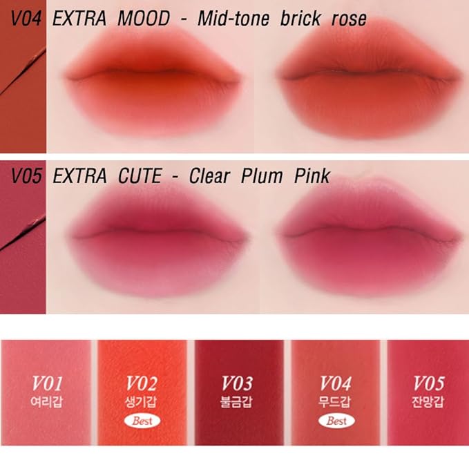 BBIA Last Velvet Tint - Soft & Creamy Matte Finish Lip Stain, Blur Effect with Velvety Texture, Long-Lasting, High Pigment, Lightweight, Non-Drying, Vegan, Korean Lip Makeup (V02 EXTRA BOUNCE)