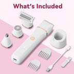 Electric Bikini Trimmer for Women - 4 in 1 Electric Razors for Women, Waterproof Pubic Hair Trimmers and Facial Hair Remover, Replaceable Shaver & Nose Hair Trimmer, Rechargeable Women's Grooming Kit