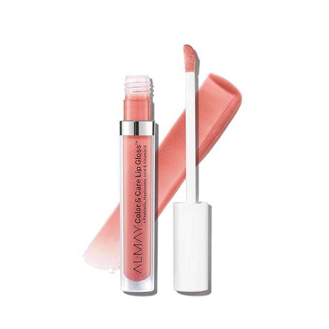Almay Color & Care Hydrating Lip Gloss, Soft Natural Hues, Prebiotic Complex, Hyaluronic Filling-Sphere Technology, 400 Peachy Sky, 0.1 Fl Oz
