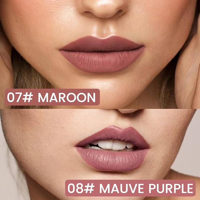 2Pcs Longwear Liquid Lip Liner Stain Marker Pen Set Long Lasting Waterproof, Maroon Dusty Mauve Purple Matte 24 Hour Lip Liner and Lipstick Combo Korean Color Stay Lipliner All Day Lips Stain peel off
