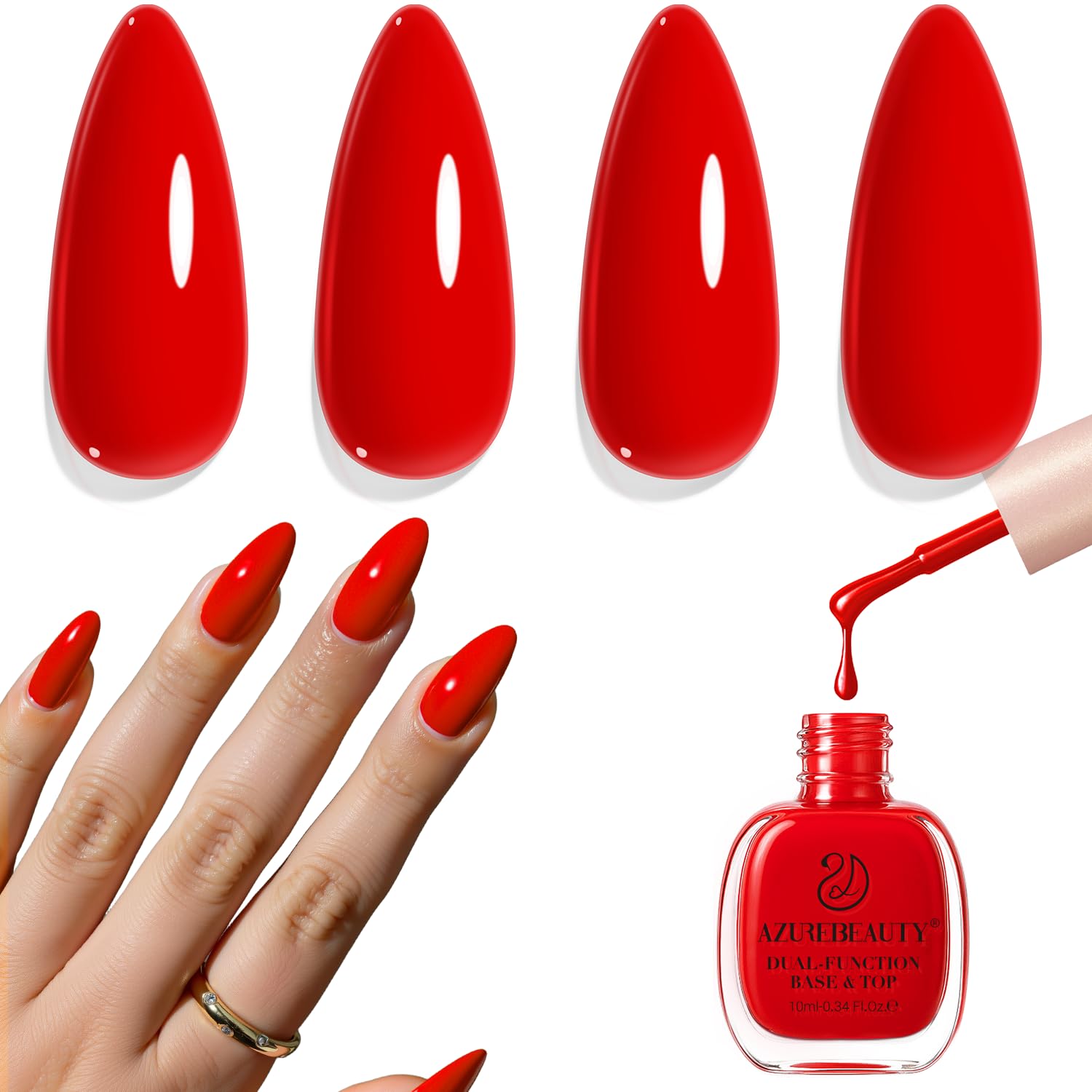 AZUREBEAUTY Red Nail Polish Burgundy Quick Dry Natural Infinite Shine Nail Lacquer Fingernail Polish Strengthening Treatment Kit Salon-Quality for Women 10ml