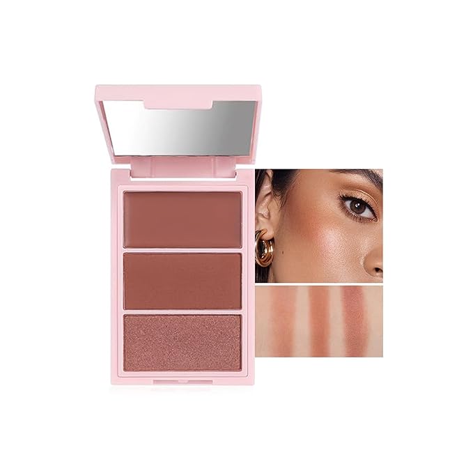 3D Blush Palette, Multi-Use Makeup Contour Pressed Powder Long-Lasting Pigment Cheekbones Contouring Blush Blendable Natural Shimmery Or Matte Finish(03#)