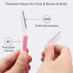 Face Razors for Women, Reusable Handle with 19 Microblades, Dermaplane Razor for Women Face, Eyebrow & Facial Razors, Peach Fuzz Remover, Gentle Exfoliating, for Sensitive Skin (Pearl Blush)
