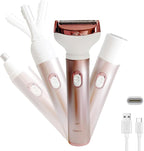 Electric Razor for Women, Hair Trimmer for Bikini Legs Womens Shaving Eyebrow Lips Body Face Beard Mustache Nose Arm Armpit Facial Hair Removal for Women's Shaver 4 in 1 Kit, Type-C Charging Port