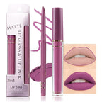 evpct 2Pcs Voilet Matte Lip Liner and Lipstick Pencils Lip Gloss Stains Makeup Set Kit for Women Long Lasting Waterproof 24