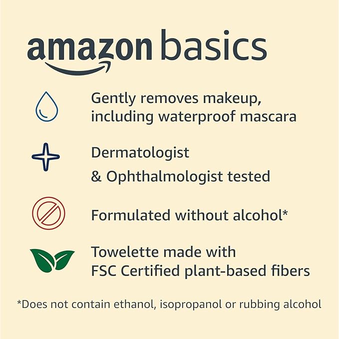 Amazon Basics Makeup Remover Wipes, 25 wipes