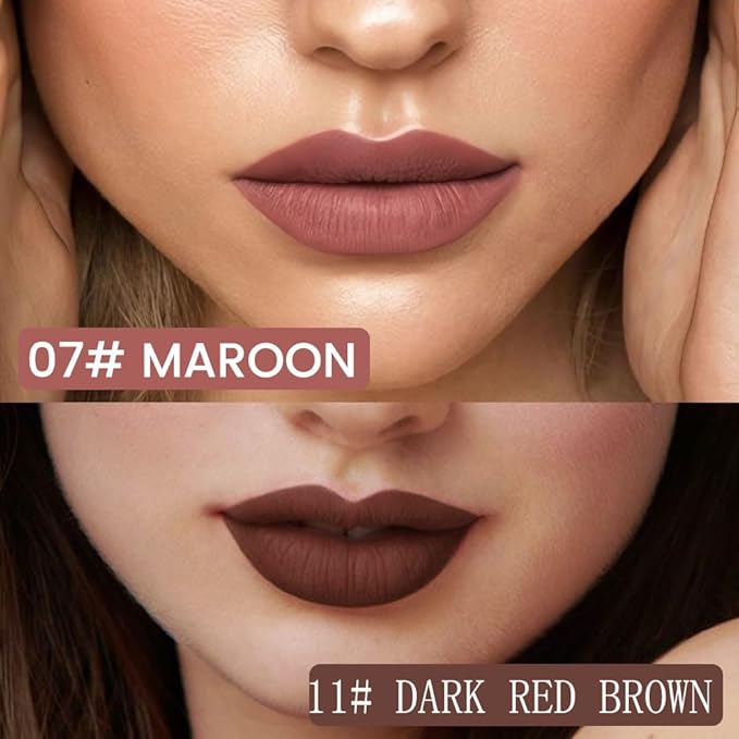 2Pcs Longwear Liquid Lip Liner Stain Marker Pen Set Long Lasting Waterproof, Maroon Dark Red Brown Dusty Mauve Matte 24 Hour Lip Liner and Lipstick Combo, Color Stay Lipliner, Lips Stain peel off