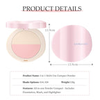 Pink Setting Powder, 3 in 1 Blush Palette with Puff, Highlighter Palette, Fine Texture Blush Pressed Powder, Setting Powder Makeup, Korea Makeup - Pink
