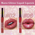 eevpct 2Pcs Mauve Red & Wine Red Matte to Glitter Liquid Lipstick Set Kit for Women Long Lasting Glossy Metallic Shimmer Sparkle Lipstick Lip Gloss 2+6