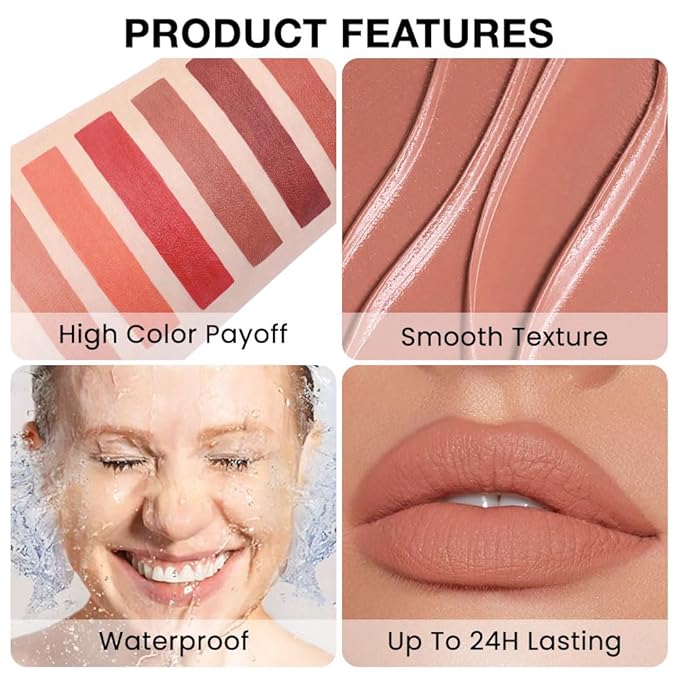 evpct Silky Smooth Lip Liner Pencil Retractable, Peach Red Lip Liner Creamy Long-Lasting Formula for Precision Contouring Matte Velvet Pigmented Rich Lip Colors Crayon Lipstick 06
