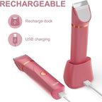 OLOV Electric Body Hair Trimmer - Groin Trimmer for Men - Bikini Trimmer Women - Wet/Dry Shaver Groomer, Replaceable Ceramic Blade Heads, USB Recharge Dock, Waterproof Hygiene Razor, Red