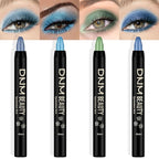 Kaely 4Pcs Metallic Shimmer Eye Shadow Sticks Set, Sky Blue Dazzling Blue Greenish Cyan Royal Blue, Eyeliner Pencil Eyeshadow Palette Halloween Makeup, Eye Highlighter Brightener Stick for Women
