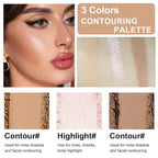 3 IN 1 Brown Nude Face Highlight Bronzer Powder Palette for Face Cheeks Contour Brightening, Buildable Matte Coverage Natural Makeup,Ultra Sculpt Nose Shadow Eyeshadow Primer 02#