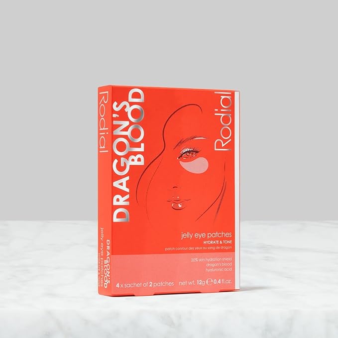 Rodial Dragon's Blood Jelly Eye Patches (4 Sachets), Elisticity and Firmness, Hyaluronic acid and Dragon's Blood for Plumping and Deep Hydration, Makeup Prep