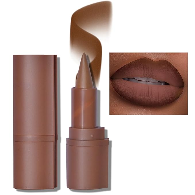 Erinde 2-in-1 Lip Liner and Lipstick Lip Combo Set, Matte Nude Dark Brown Red Lip Liner Creamy Lip Pencil Crayon, High Pigmented Long lasting Lipstick Makeup, 01# Milk Tea