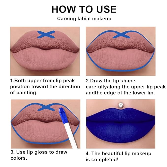 evpct 2Pcs Dark Royal Blue Matte Liquid Lipstick Lip Gloss Stain and Retractable Lip Liner Makeup Set for Women Long Lasting Waterproof 24 Hours Lipstick labial mate larga duracion 24 55#