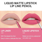 evpct 2Pcs Nude Pink Matte Lip Liner and Lipstick Lip Gloss Stains Pencils Set for Women Long Lasting Waterproof