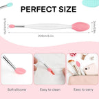 Unaone Lip Scrub Brush - 2 PCS Dual-ended Lip Scrubber Exfoliator and Silicone Lip Brush, 3-in-1 Silicone Lip Scrub Tool Lip Mask Applicator, Gentle Exfoliator & Applicator for Soft