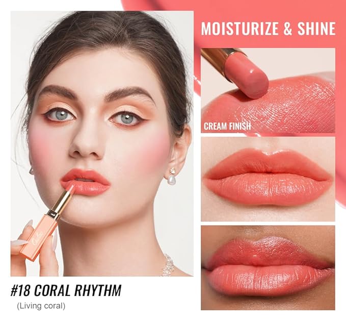 Oulac Shine Orange Lipstick for Women, 2 in 1 Glossy Coral Orange Tinted Lip Balm, Hydrating Lipstick for Dry Lips, Moisture Shine Juicy Finish Vegan 2.2g/0.07oz (18)