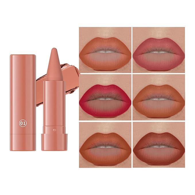 Jolilab 6PCS Lip Liner Lipstick Mini Set, Gradient Matte Nude Velvet Lip Liner Pencil High Pigmented Long Lasting Natural Smooth Lip Makeup Easy-to-Use Crayon Form and Cone Tip