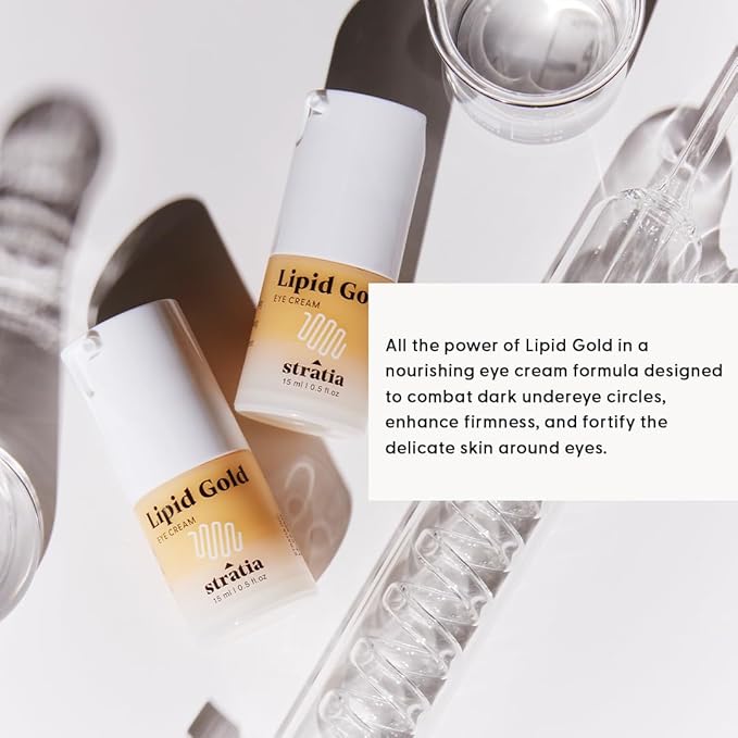 Stratia Lipid Gold Eye Cream Moisturizer & Anti-Aging Skin Care for Dark Circles, Fine Lines, Wrinkles, & Under Eye Brightener, 0.5 fl. oz