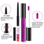 evpct 2Pcs Purple Shimmer Glitter Shiny Liquid Lipstick Lip Gloss Stain and Retractable Lip Liner Makeup Set for Women Long Lasting Waterproof 24 Hours Lipstick labial mate larga duracion 24 51#