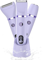 3-in-1 Electric Razor IPX7 Waterproof Bikini Trimmer Wet & Dry Use Painless Personal Trimmer Groomer for Ladies Face Body Legs Bikini Public Hairs Electric Lady Shaver with Replaceable Heads