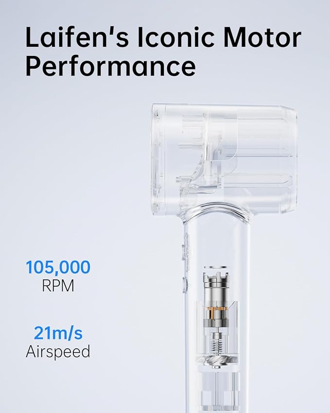 Laifen Hair Dryer SE, 200 Million Negative Ionic Blow Dryer with 105,000 RPM Brushless Motor 1400W Powerful Fast Drying High-Speed Low Noise Hairdryer with Magnetic Attachments