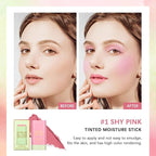 Soft Creamy Blush Stick,On-the-Go Blush,2-in-1 Cheek and Lip Tint,Waterproof Hydrating Solid Natural Moisture Smooth Blendable Matte Finish Face Blush Makeup,01 shy pink