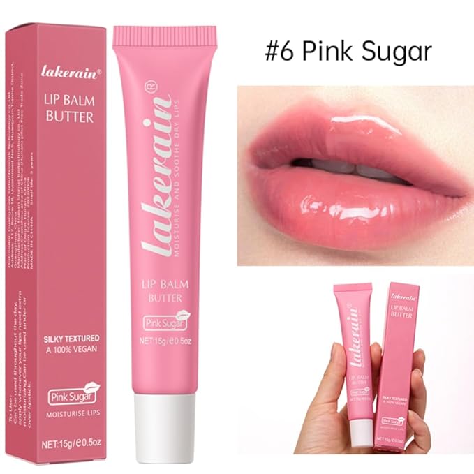 Tinted Lip Butter Balm - Tinted Moisture Gel Lip Gloss | Hydrating Glow Tinted Lip Care | Tinted Lip Stain (Pink sugar, 06)