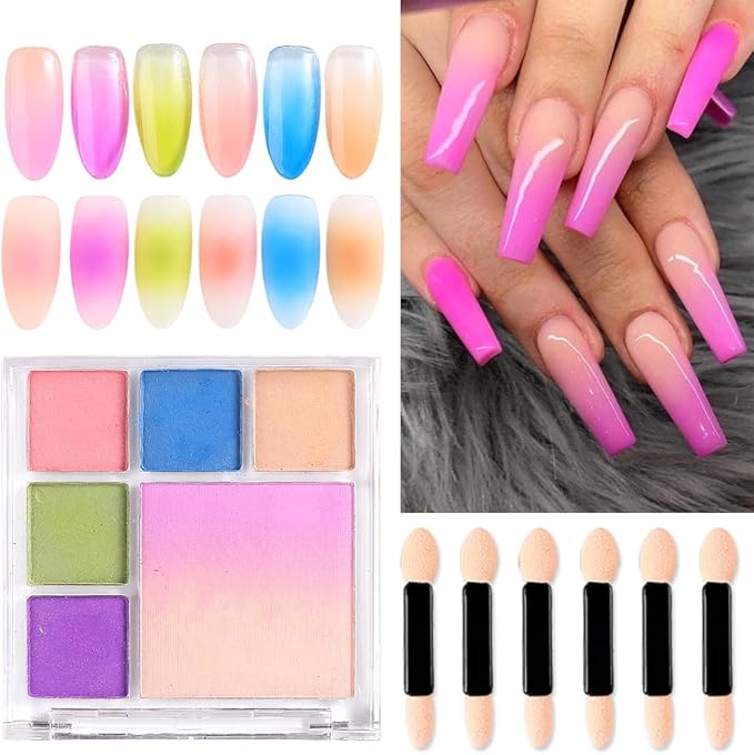 7 Colors Solid Fluorescent Neon Pigment Powder Set Gradient Iridescent Rainbow Palette Glitter Dust for Nail Art Gel Polish Mermaid Unicorn Rubbing Powder