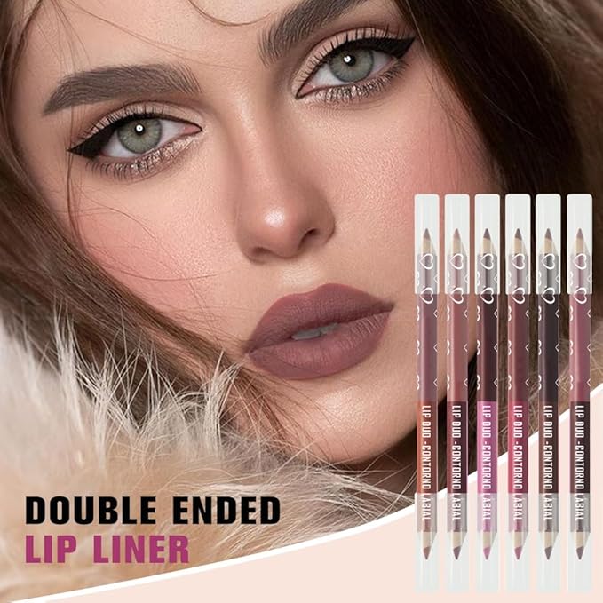 6Pcs Dual-Ended Dual-Colored Lip Liner Pencil Set - 12 Colors Matte Lipstick Pencil, No Transfer Smudgeproof & Waterproof, Sharpenable Lip Crayon for Women,Velvet Long-Lasting Lip Color Set B