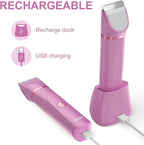 OLOV Electric Body Hair Trimmer - Groin Trimmer for Men - Bikini Trimmer Women - Wet/Dry Shaver Groomer, Replaceable Ceramic Blade Heads, USB Recharge Dock, Waterproof Hygiene Razor, Pink