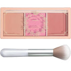 3 Color Matte Pink Blush Palette with Brush, Long Lasting Cheek Makeup, Smooth and Light Blush Powder for Face Beauty