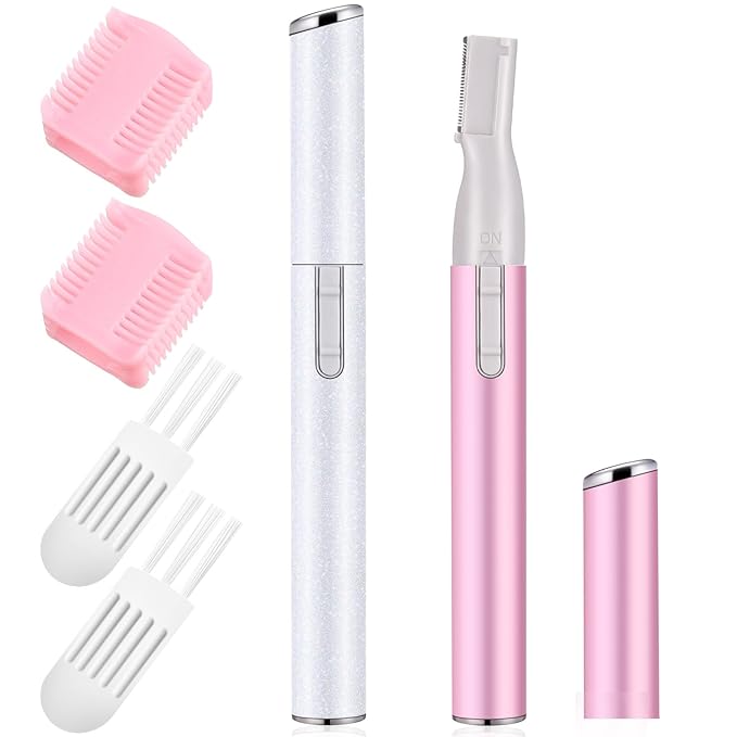 Chumia 2 Pcs Electric Eyebrow Trimmer Women Precision Face Razors Mini Shaver with Comb Christmas Women Gift Battery Operated Personal Epilator for Face Neck Fuzz Lips Leg(White, Pink)