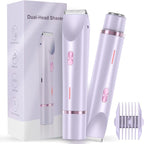 Women Bikini Trimmer, Dual-Head Hair Trimmer for Women,2-in-1 Bikini Shaver with Ceramic Blade Heads & Type-C Charging Port, Electric Razors for Women Pubic Hair,Underarms,Legs,Arms,Face(Light Purple)