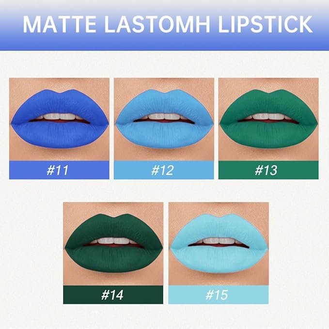 AMY'S DIARY Matte Plum Liquid Lipstick 5Pcs Sets,24-hour Lipstick Light Deep blue green Plum Lip Stain 24 Smudge Waterproof for Women (Set03)
