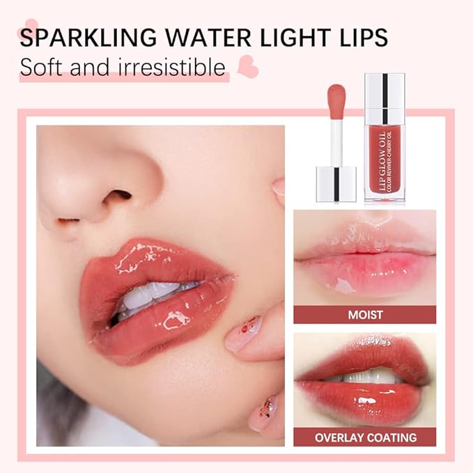 Hydrating Lip Glow Oil, Moisturizing Oil Gloss Transparent Toot Tinted Non-Sticky Nourishing Long Lasting Repairing Lightening Lines and Dry Lips Care Products (CORAL) 0.2 OZ