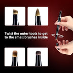 Unaone 4 in 1 Makeup Brush - Travel Lip Brush Eyebrow Brush Eyeshadow Brush Concealer Brush, Portable Multi-function Makeup Brushes